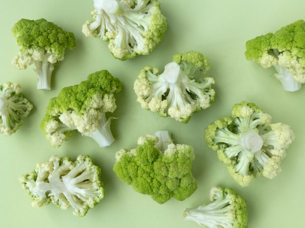 Cauliflower - vegetables are high in fibre. 
